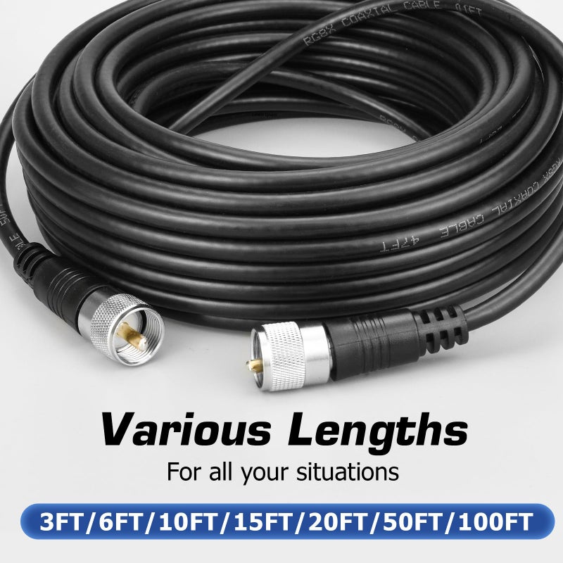 RFAdapter RG8x Coaxial Cable, CB Coax Cable, 50ft UHF PL259 Male to Male Low Loss CB Antenna Cables, 50 Ohm for HAM Radio, Antenna Analyzer - Image 5